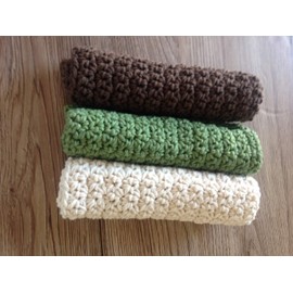 Cotton Crochet Dishcloths, Set of 3 in Earth Colors, Brown, Ecru and Green.