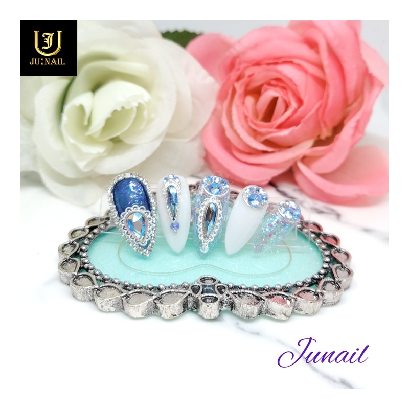 Lace Emerald Handmade Nail Tips✨ - Short Oval / 레이스에메랄드