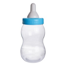 Evershine Plastic Baby Bottle Bank, 13" Blue Fillable Baby Shower Bank, Plastic Jumbo Baby Favor Bottle Centerpiece