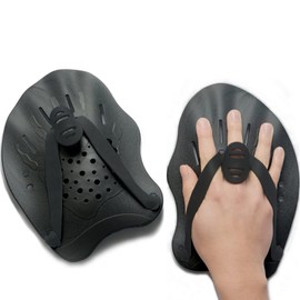 Palas de Natación, Ramos de natación, Patines de Manada de natación de Silicona para Entrenamiento de Natación con Correas Ajustables, 1 Par Paletas de Natación para Principiantes, Ajustables Niños y Adultos Palas de Mano para Nadar Adulto (Negro)