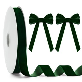 KINGLAKE 25mm Dark Green Velvet Ribbon for Gift Wrapping, 25 Yards Thick Ghristmas Ribbon for Xmas Tree Decoration, Hair, Bows Making, Crafts