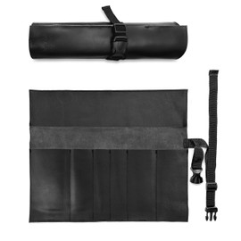 Under NY Sky Genuine Leather Knife Roll Case - 6 Slots - Real Leather Pouch - Portable Bag for Cooking Tools, Utensils, Cutlery Knives, Brushes - Chefs, Kitchen, Travel, Gift - Black
