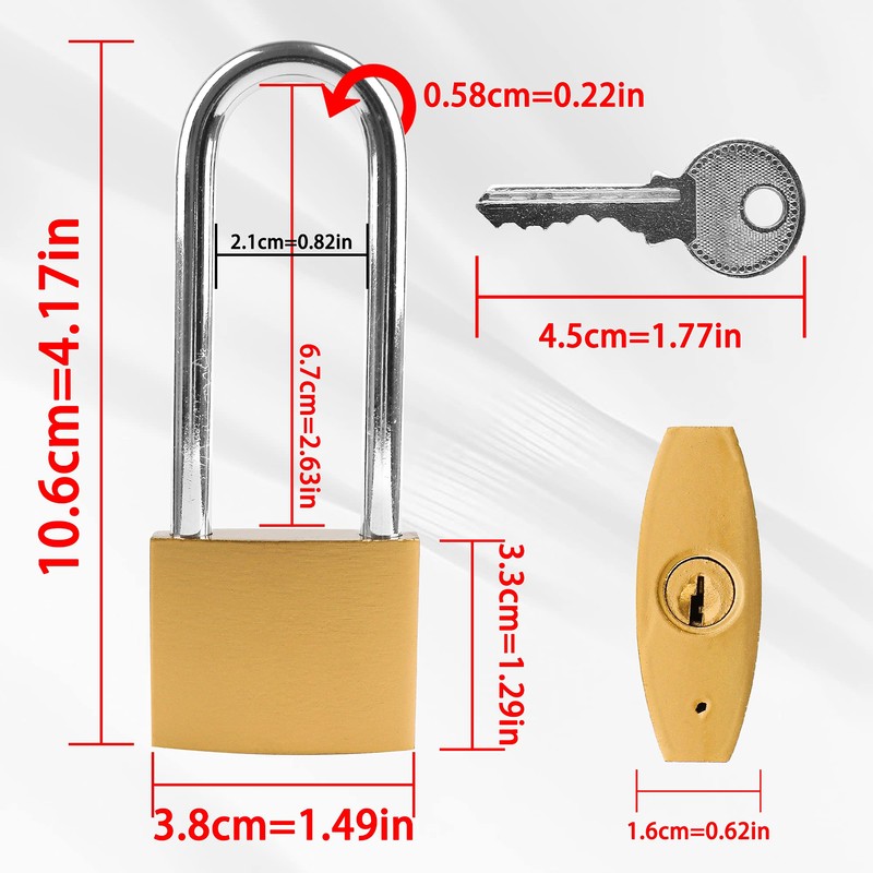 Lamondre Padlock, Heavy Duty Padlock Long Shackle Padlock with Keys,