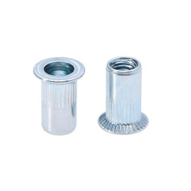 M6 Blind Rivet Nuts, Countersunk Head, Grooved Round Body, Open-Ended Threaded Insert, 6mm Nutsert, Zinc Plated Steel Knurled Rivnut, Rivsert for Steel, Alloy, Copper, Plastic, Fiberglass (10 pcs.)
