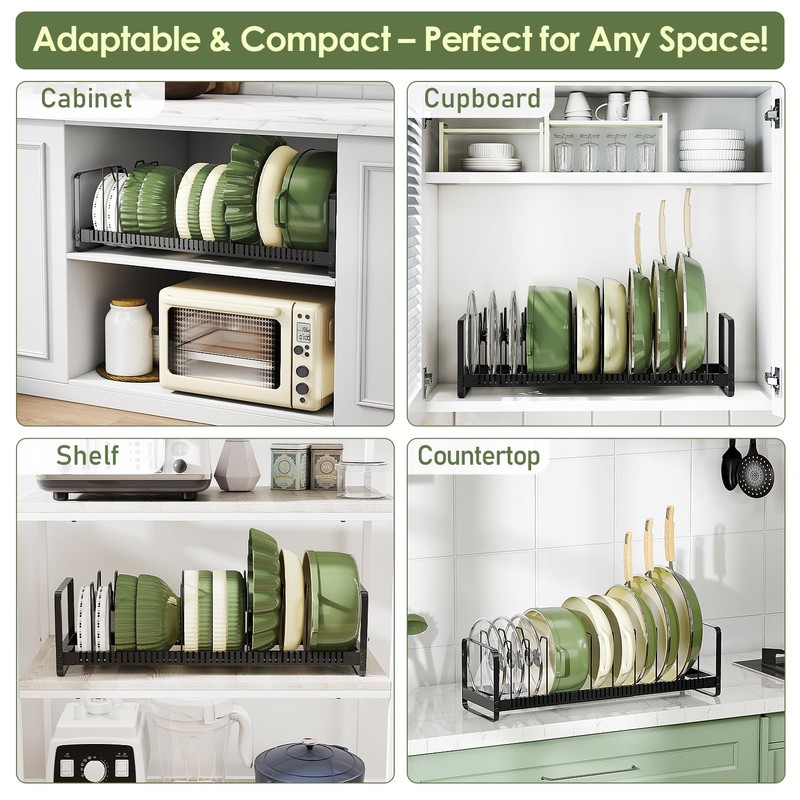 MUDEELA Pot Rack Pan Organizer inside Cabinet - Expandable Pot