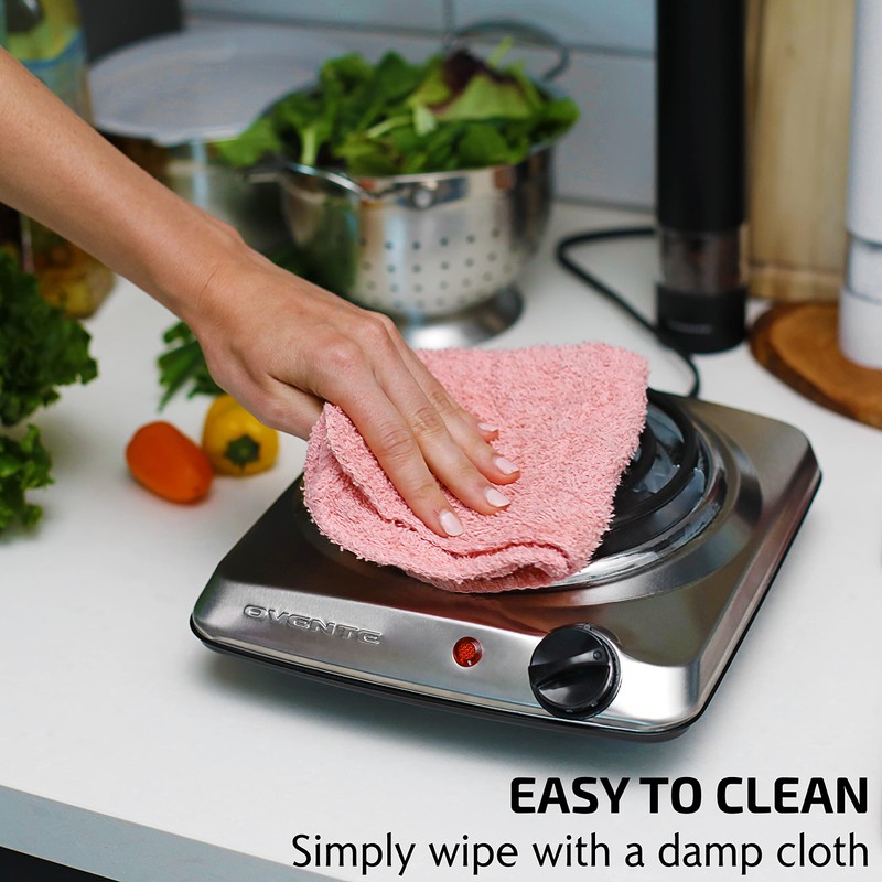 OVENTE Electric Countertop Single Burner, 1000W Cooktop with 6" Stainless