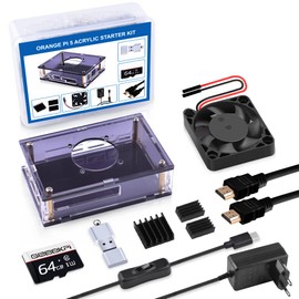GeeekPi Orange Pi 5 Basic Starter Kit, Orange Pi 5 Case with 40 mm Fan, Heatsinks, 18 W 5 V 3.6 A Power Supply, 64 GB Card, Card Reader, Micro HDMI Cable for Orange Pi 5 / Orange Pi 5B