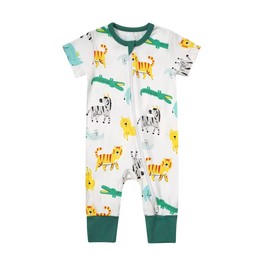 Teach Leanbh Toddler Baby Boys Girls One Piece Pajamas Cotton 2 Way Zipper Printing Short Sleeve Footless Romper Sleep and Play 3 Months-4 Years (Zoo, 3-4 Years)