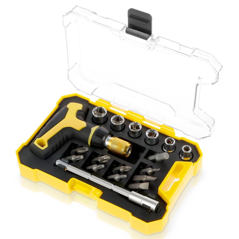 18Pcs T Handle Ratchet Wrench and Screwdriver Set Chrome Vanadium