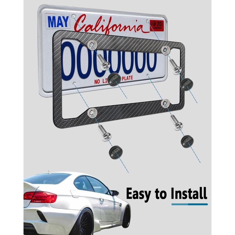 ZXFOOG Carbon Fiber License Plate Frames- 2 Pack Black Aluminum