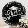 OERJU Graduation Round Backdrop Cover Black and Silver Graduation Decoration