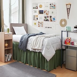 Dorm Sized Bed Skirt Panel with Ties (3 Panel Set) - Hero Green - 30" Drop Length
