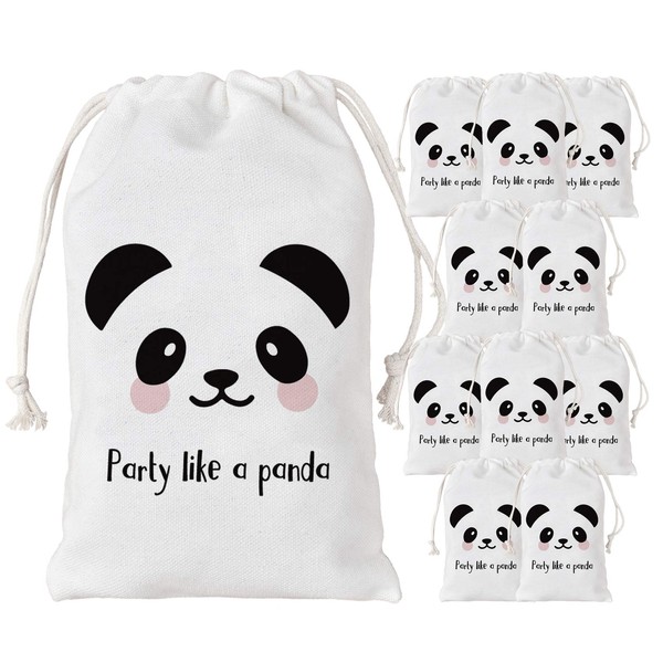 Panda Party Favor Bags 12 Pack - Gift Goodie Candy Treat Bags for Party Like a Panda Decorations, Baby Shower, Birthday Party Supplies