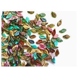 Exquisite 60pcs Assorted Mix 6x12 mm Czech Glass Leaf Beads for Jewelry Making - Premium Quality Glass Beads, Diverse Colors & Textures