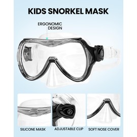 OutdoorMaster Marlin Kids Snorkel Set, Adjustable Strap Dry Top Diving Mask, Anti-Fog Snorkeling Mask Gear, Kids Swimming Goggles for Boys and Girls, Age 4-14, Black