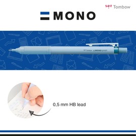 Tombow Mechanical Pencil Mono Graph Lite Smokey Blue, Precision Tip, Comfort Grip, Integrated Eraser, Refillable [SH-MGL45]
