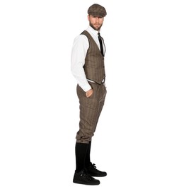 shoperama 20s Peaky Blinders Suit Knickerbocker Men's Costume Black and White Vest Flat Cap The Roaring Twenties 20's, 52, brown/beige