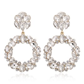 BriLove Wedding Bridal Bohemian Fashion Jewelry Sparkling Crystal Teardrop Marquise Circle Hoop Dangle Earrings for Women Party Prom Clear Gold-Tone