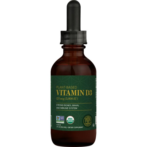 Global Healing USDA Organic Vitamin D3 5000IU Liquid Supplement Drops for Men & Women - Pure, Vegan Friendly, Non-GMO - Helps Support Bones, Immune System, and Joints - 2 Fl Oz
