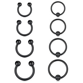 Funseedrr Nose Piercing Nose Ring Stainless Steel 16G Horseshoe Rings Septum Nose Lip Tragus Helix Piercing Ring Black, Stainless Steel