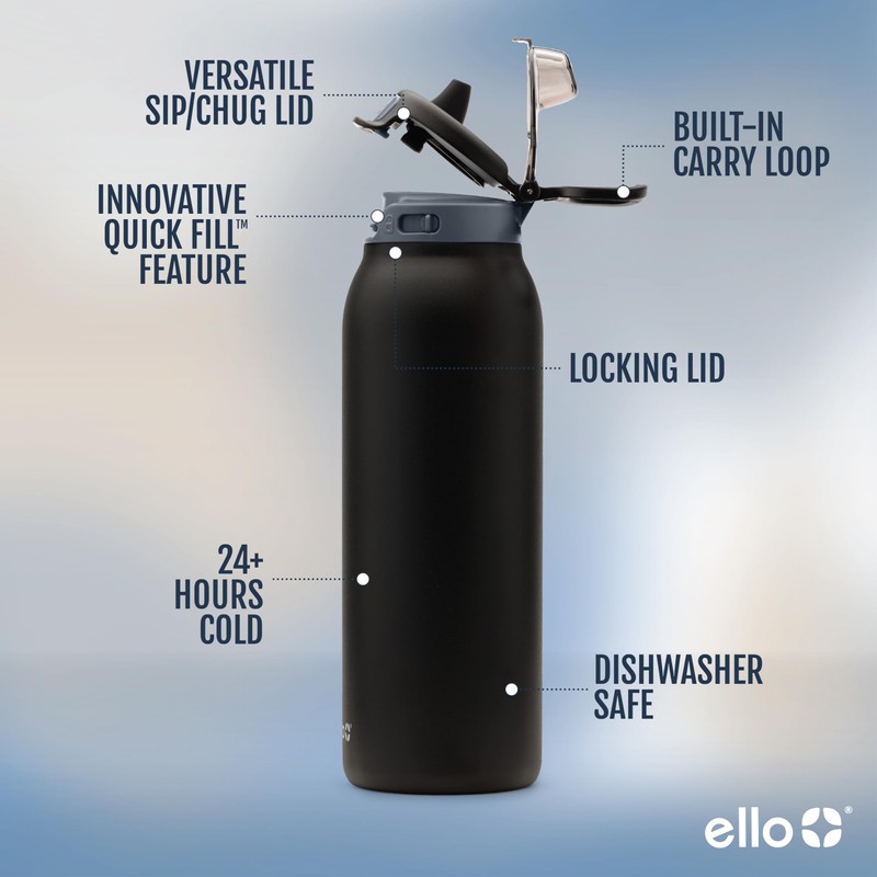 Ello Pop & Fill 22oz Stainless Steel Water Bottle with