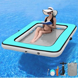 Rectangle Floating Ring 6ft x 4ft Inflatable Water Hammock Pool Floats Adult Lounger Float Floating Island Raft Platform Tanning Pool for Family Pool Ocean River Sunbathing