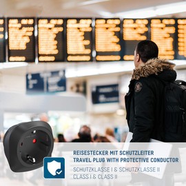 ANSMANN Travel Adaptor USA - Schuko Travel Plug EU to USA with Protection Class 1 & 2 - Travel Adapter for Travel to China USA Canada Brazil Thailand Philippines Japan Mexico South America Cuba etc.