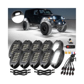10Pods Aluminum Housing Plug and Play All Pure White LED Rock Lights Kit with Switch Harness Wiring Extension,Quick Connect 6500K Metal Underglow 12V Waterproof for Jeep Trucks ATV UTV SXS RZR Offroad