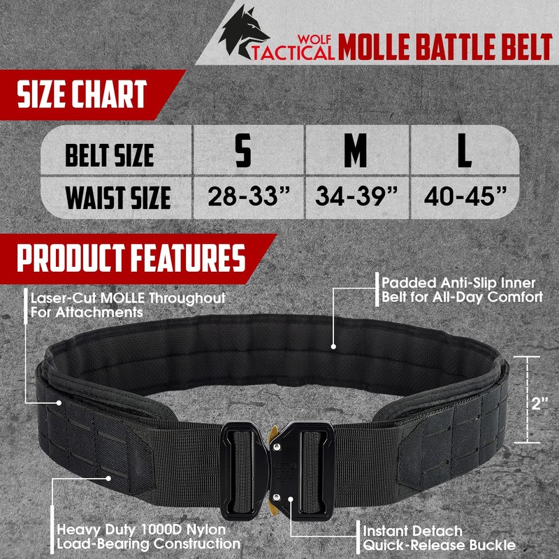 WOLF TACTICAL Molle Battle Belt - 2' Quick-Release War Belt