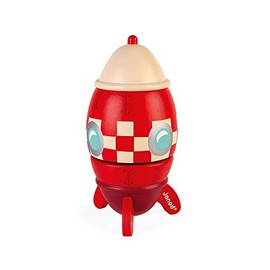 Janod - Rocket Wooden Music Box - Children's Room Decoration - From 18 months onwards - J04675, Real Red