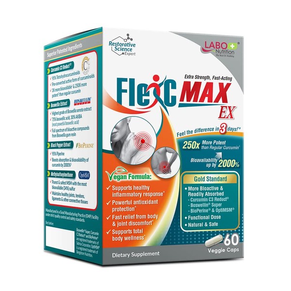 LABO Nutrition FlexC MAX EX with Turmeric Curcumin C3 Reduct 95% Tetrahydrocurcuminoids, Bioperine, Boswellia Extract & OptiMSM, Effective Antioxidation, Joint & Body Discomfort Relief