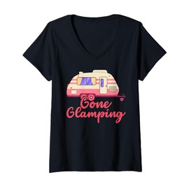 Womens Gone Glamping Nature Camping Trip Campfire Glamper V-Neck T-Shirt