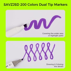 SAVZJSD 200 Colors Alcohol Markers, Alcohol Markers Set for Adults, Artists in Coloring, Sketching & Drawing (Fine & Broad)