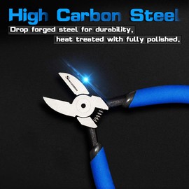 SPEEDWOX Flush Cutters 4-1/2 Inches Mini Flush Cut Micro Plastic Nippers Angled Wire Cutting High Carbon Steel High Leverage with Spring Precision Tools Jewelry Making