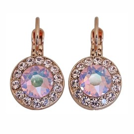 Mariana Rose Goldtone Love Will Steer the Stars Round Disc Small Circle Crystal Earrings, Light Rose AB 1129 5001rg, E-1129-5001-RG