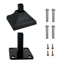 Rockwill Heavy Duty Steel Fence Base Flange Kit for 1 Inch Square Posts Complete Set with 1 Base, 1 Interlocking Cover, 4 Anchor Bolts, 4 Tapping Screws on Deck Garden Farm (1", 1-Pack)