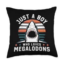 Retro Sunset Just A Boy Who Loves Megalodon Giant Shark Kid Throw Pillow