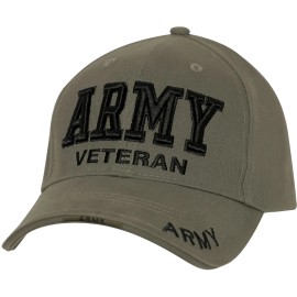 Rothco Deluxe US Military Veteran Cap Adjustable Ball Hat - Army Navy Marines Air Force - Army (Olive Drab)