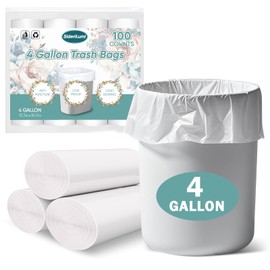 SideriLumi Small Trash Bags 4 Gallon - 100 Count Leakage-Proof 4 Gallon Trash Bag, Unscented Small Garbage Bags for Office Bedroom Bathroom Mini Trash Bags, White 4 Gal Trash Can Liners