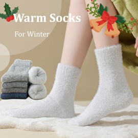 Marchare Women Wool Warm Thick Fluffy Socks Winter Fuzzy Cozy Socks For Women 6-9 Grey/Blue/Pink/Green/Brown 5 Pack 5-8