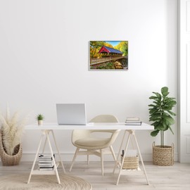 Stupell Industries Red Covered Bridge Woodland Creek Framed Giclee Art, Design by Rick Berk