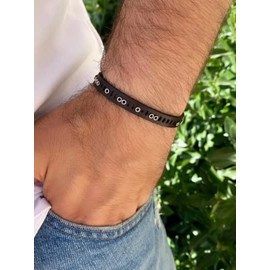 Morse Code Leather Bracelet For Men, Black Leather Bracelet for Men Adjustable Bracelet Morse Code Bracelets for Men Gifts for Him