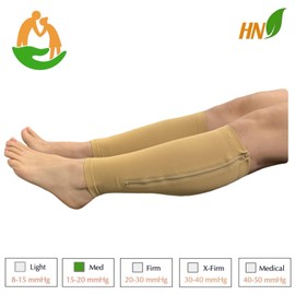 HealthyNees Seniors Care Footless 15-20 mmHg Compression Shin Calf Leg Men Women 1 Pair Zipper Sleeves (Nude, Large-X-Large)