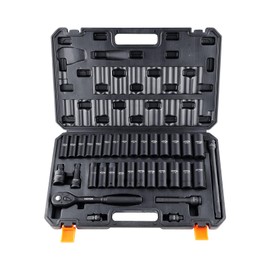 VEVOR Impact Socket Set 1/2" Drive, 33-Piece SAE (3/8 to 1 inch) & Metric (10 to 24 mm) Size, CR-V, 6 Point Standard Deep Socket Set with Extension Bar, Universal Joint, Adapter, Reducer