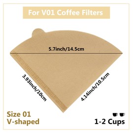 Coffee Filters Cone 01, 100 Count Unbleached Natural Brown 1-2 Cups Disposable Coffee Paper Filters, Compatible with V60 and Cone Shaped Pour Over Coffee Filter and Drip Coffee Maker