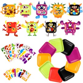 WATINC 9Pcs Monster Paper Plate Art Kits for Kids DIY Craft Sticker Card Preschool Family Games Educational Party Supplies Art Handmade Project Classroom Groups Activity Valentine's Day Decoration