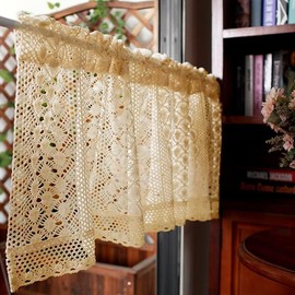 Rustic Boho Curtain Valance for Kitchen Window Farmhouse Handmade Crochet Curtain Tiers for Coffee Decor Room Divider Rod Pocket Hollow Short Lace Curtains for Bathroom Closet 1 Panel W59 X L35 Inch