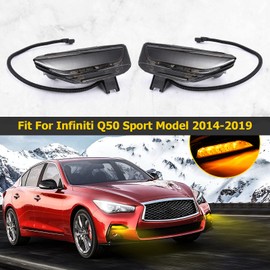 AUXMART LED Fog Lights for Infiniti Q50 Q50S Sport 2014-2020 Front Bumper Fog Lights for Q50 Q50S 2015 2016 2017 2018 2019, Dynamic Sequential Blink Amber Turn Signal Lamp Assembly