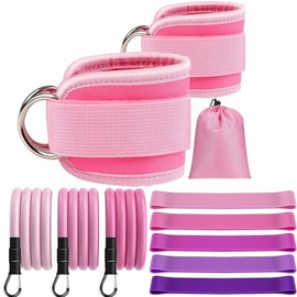 WADY Kit de Barra de Pilates Multifuncional con Ligas de Resistencia para Ejercicio,11 Piezas Juego de con Bandas Ajustables Bandas de Tobillo para Entrenamiento Entrenamientos de Cuerpo Completo En