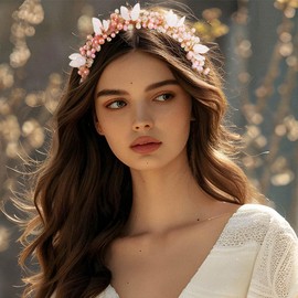 YBSHIN Bride Wedding Pearl Headband Gold Rhinestone Hair Band Flower Hair Hoop Headpiece Bridal Headwear for Women and Girls